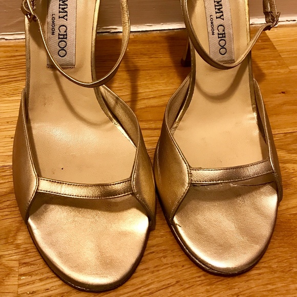 JIMMY CHOO Metallic Nappa Gold HEELS, ANKLE STRAP - Picture 2 of 7